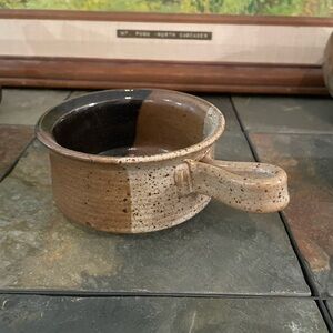 Vintage Rustic Brown and Cream Ceramic Soup Bowl